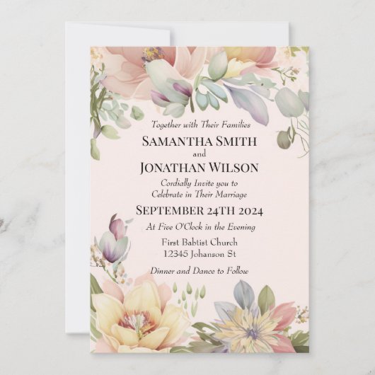 Elegant BOHO Wildflower Wedding Uitnodiging (Voorkant)