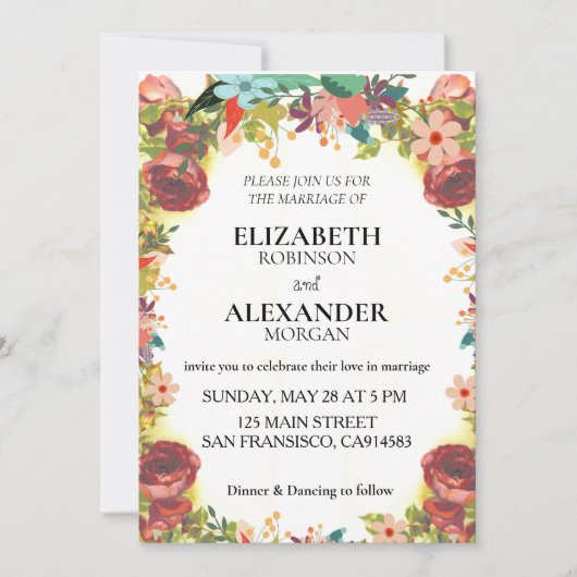 Elegant Boho Wildflower Wedding Uitnodiging (Voorkant)