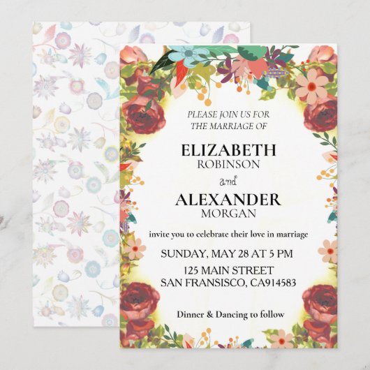 Elegant Boho Wildflower Wedding Uitnodiging (Voorkant / Achterkant)