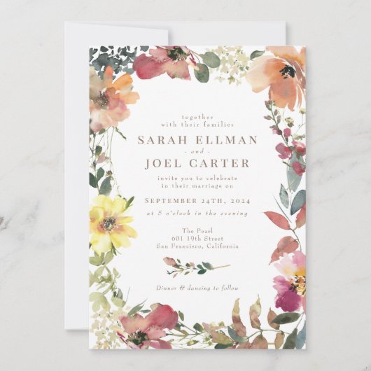 Elegant Boho Wildflower Wedding Uitnodiging (Voorkant)