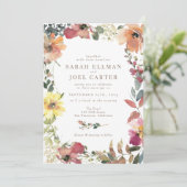 Elegant Boho Wildflower Wedding Uitnodiging (Staand voorkant)