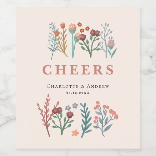Elegant Boho Wildflower Wedding Wijn Etiket (Enkel label)