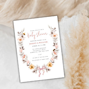 Elegant Boho Wildflower Wreath Baby shower Kaart