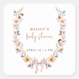 Elegant Boho Wildflower Wreath Baby shower Vierkante Sticker