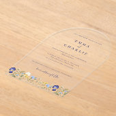 Elegant Boho Wildflowers blauw Script Trouwen Acry Acryl Uitnodigingen (Laagn)