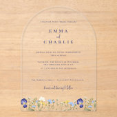 Elegant Boho Wildflowers blauw Script Trouwen Acry Acryl Uitnodigingen (Voorkant)
