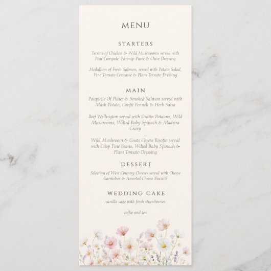 Elegant Boho wildflowers Script Wedding Menu (Voorkant)