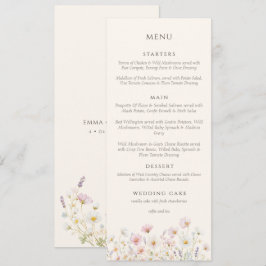Elegant Boho wildflowers Script Wedding  Menu