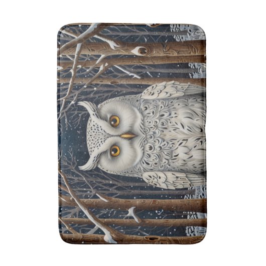 Elegant boho witte uil bos winterbos badmat (Voorkant Verticaal)