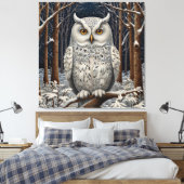 Elegant boho witte uil bos winterbos canvas afdruk (Insitu (Slaapkamer))