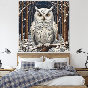 Elegant boho witte uil bos winterbos canvas afdruk
