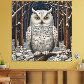 Elegant boho witte uil bos winterbos canvas afdruk (Insitu (Woonkamer))