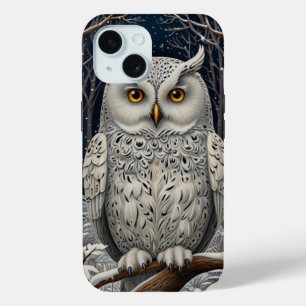Elegant boho witte uil bos winterbos iPhone 15 case