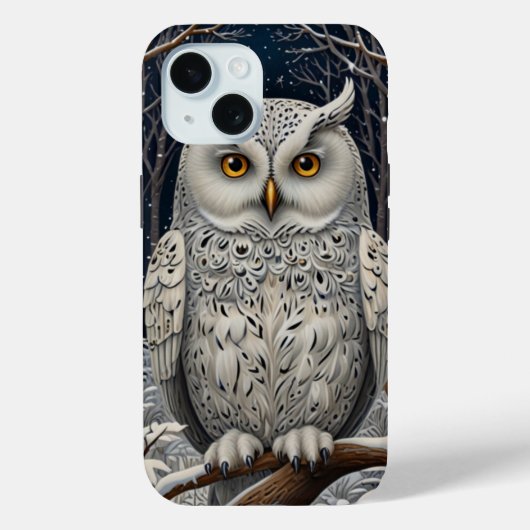 Elegant boho witte uil bos winterbos Case-Mate iPhone case (Achterkant)