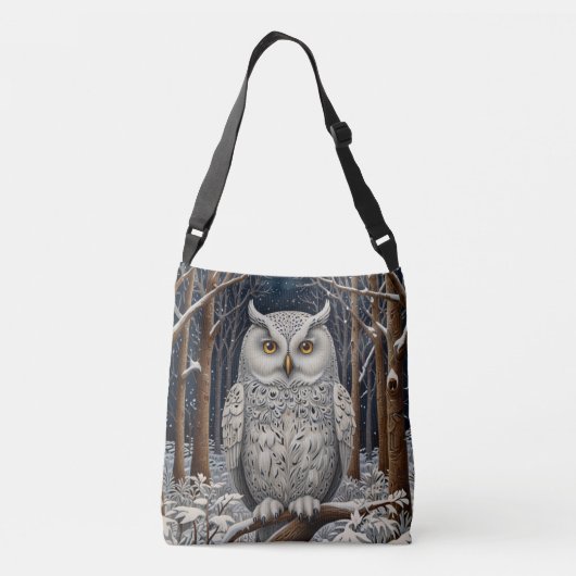 Elegant boho witte uil bos winterbos crossbody tas (Achterkant)