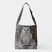 Elegant boho witte uil bos winterbos crossbody tas (Voorkant)