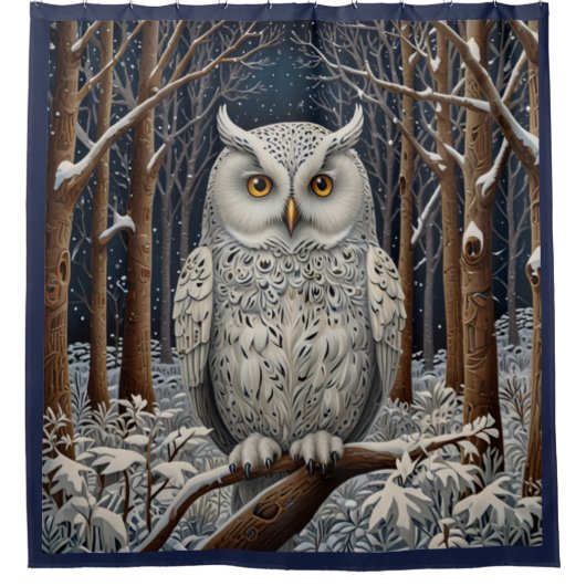 Elegant boho witte uil bos winterbos douchegordijn (Voorkant)