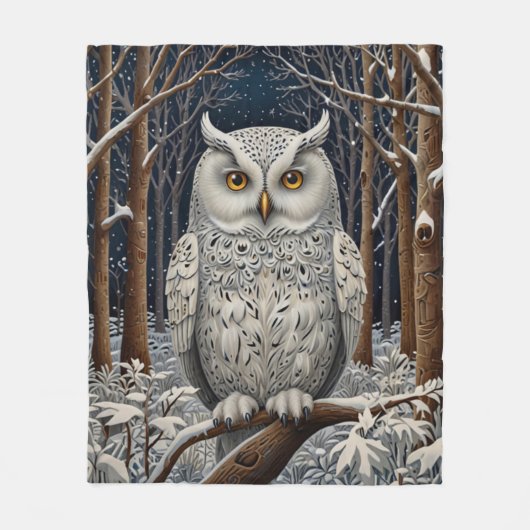 Elegant boho witte uil bos winterbos fleece deken (Voorkant)
