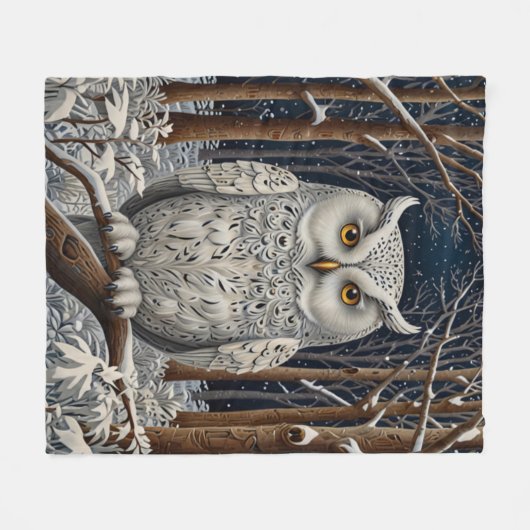 Elegant boho witte uil bos winterbos fleece deken (Voorkant (Horizontaal))