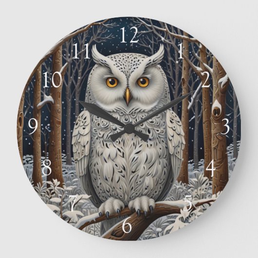 Elegant boho witte uil bos winterbos grote klok (Voorkant)