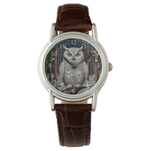 Elegant boho witte uil bos winterbos horloge