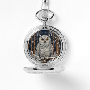 Elegant boho witte uil bos winterbos horloge