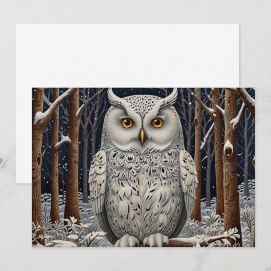 Elegant boho witte uil bos winterbos kaart (Voorkant / Achterkant)