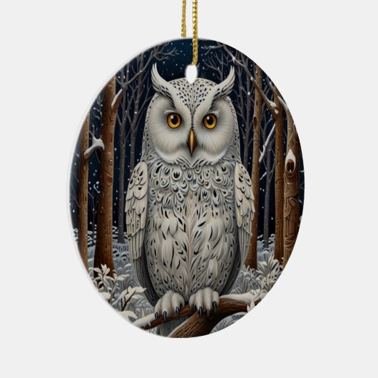 Elegant boho witte uil bos winterbos keramisch ornament (Rechts)