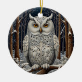 Elegant boho witte uil bos winterbos keramisch ornament (Voorkant)