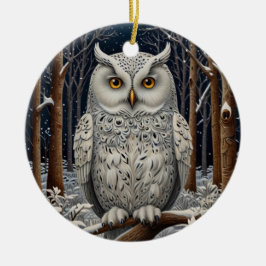 Elegant boho witte uil bos winterbos keramisch ornament