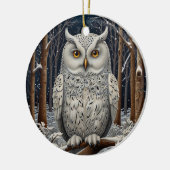 Elegant boho witte uil bos winterbos keramisch ornament (Links)