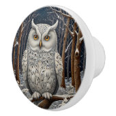 Elegant boho witte uil bos winterbos keramische knop (Rechts)