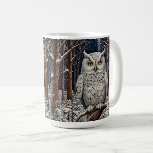 Elegant boho witte uil bos winterbos koffiemok (Voorkant rechts)