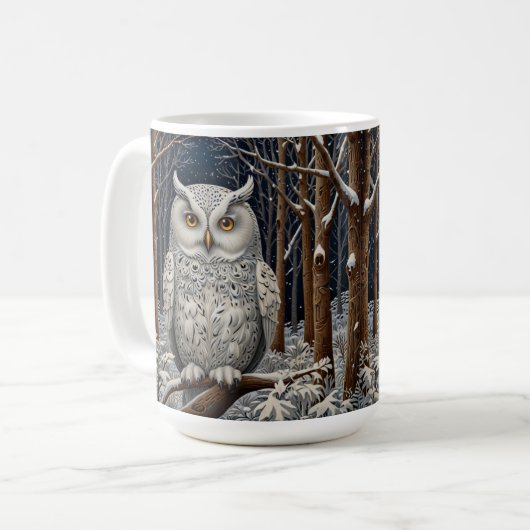 Elegant boho witte uil bos winterbos koffiemok (Voorkant links)