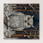 Elegant boho witte uil bos winterbos legpuzzel (Horizontaal)