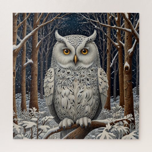 Elegant boho witte uil bos winterbos legpuzzel (Verticaal)