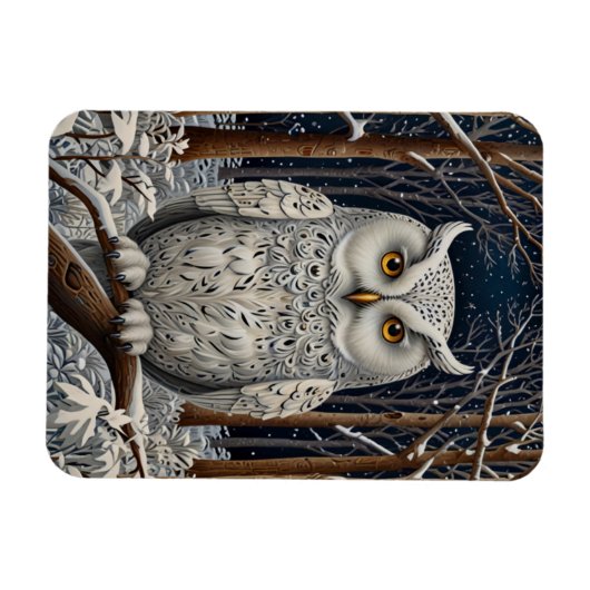 Elegant boho witte uil bos winterbos magneet (Horizontaal)