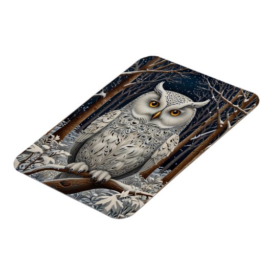 Elegant boho witte uil bos winterbos magneet (Linkerzijde)