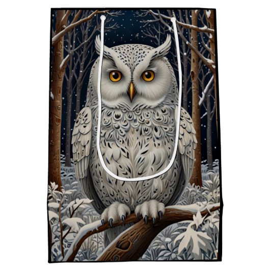 Elegant boho witte uil bos winterbos medium cadeauzakje (Achterkant)