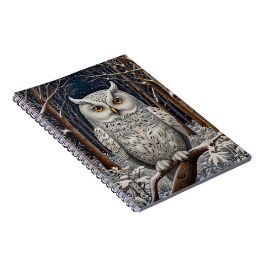 Elegant boho witte uil bos winterbos notitieboek (Rechterzijde)