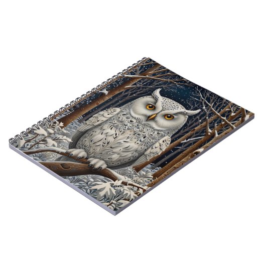 Elegant boho witte uil bos winterbos notitieboek (Linkerzijde)