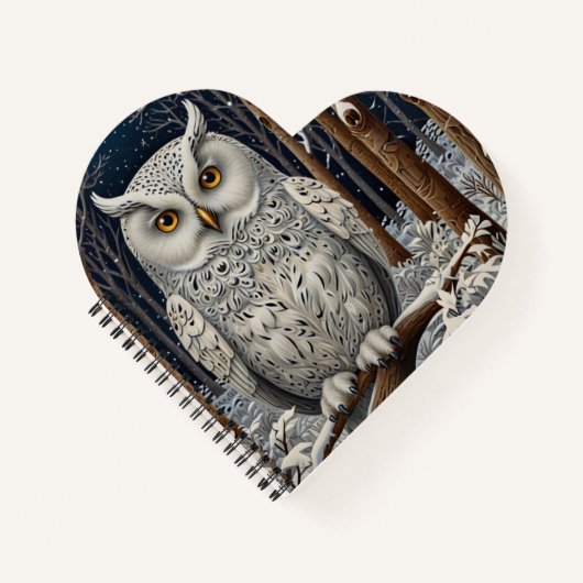 Elegant boho witte uil bos winterbos notitieboek (Voorkant)