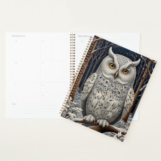 Elegant boho witte uil bos winterbos planner (Display)