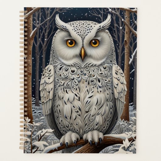 Elegant boho witte uil bos winterbos planner (Voorkant)