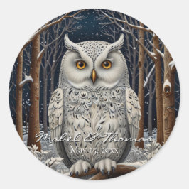 Elegant boho witte uil bos winterbos ronde sticker