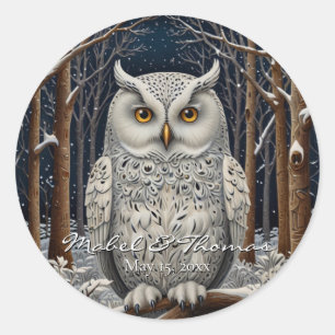 Elegant boho witte uil bos winterbos ronde sticker