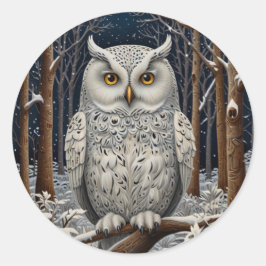 Elegant boho witte uil bos winterbos ronde sticker