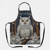 Elegant boho witte uil bos winterbos schort (Voorkant)