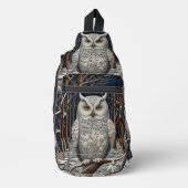 Elegant boho witte uil bos winterbos sling bag (Voorkant)