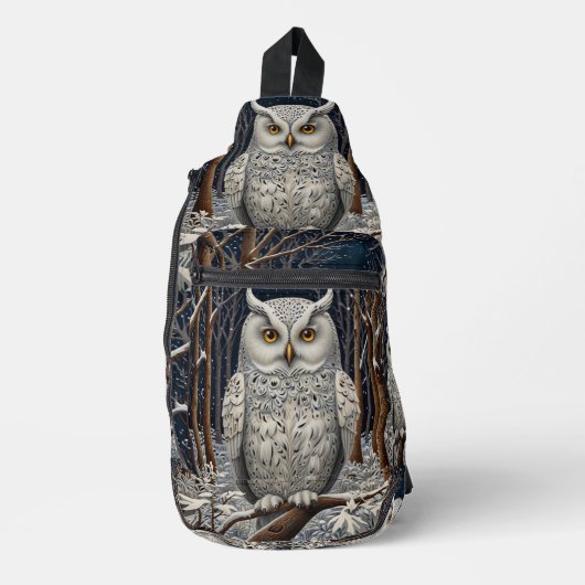 Elegant boho witte uil bos winterbos sling bag (Voorkant)